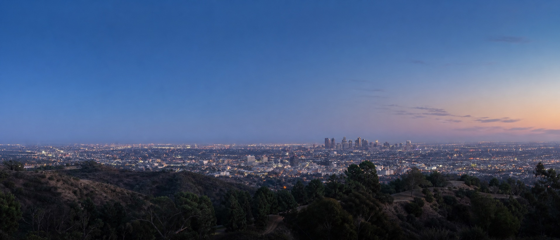 Los Angeles at blue hour, representing a connected Southern California community